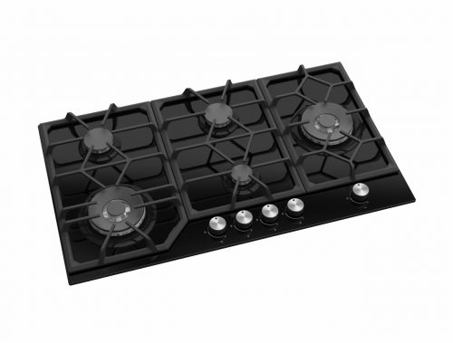 Avelis 90cm 5 Burner Black Glass Gas Hob With 2 Dual Wok Burners