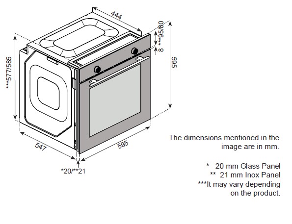 Gas-oven-line-drawing.jpg Avelis Elegance 60cm Built-In Gas Oven – Soft Close Door, Triple Glass