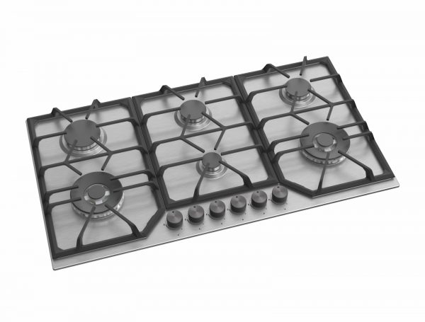 vp-h906ss-isometric.jpg Avelis 90cm 6 Burner Stainless Steel Gas Hob With 2 Dual Wok Burners