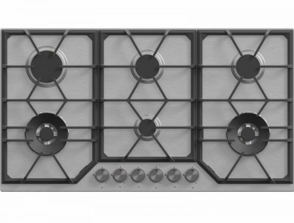 vp-h906ss-top-down.jpg Avelis 90cm 6 Burner Stainless Steel Gas Hob With 2 Dual Wok Burners