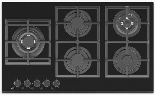 Avelis 90cm Gas on Glass Built-In Hob – 5 Burner with Dual Wok Power