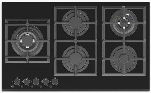 Avelis 90cm Gas on Glass Built-In Hob – 5 Burner with Dual Wok Power