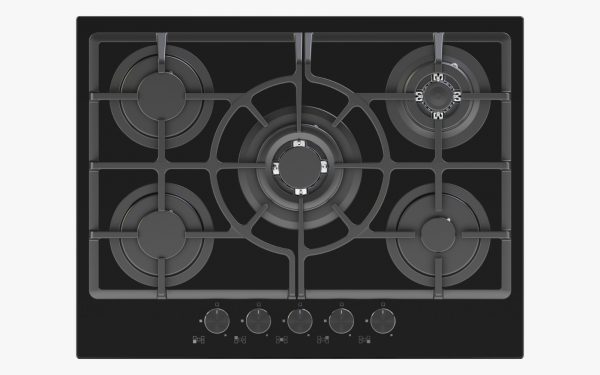 Avelis 70cm Gas on Glass Built-In Hob – 5 Burner with Dual Wok Power