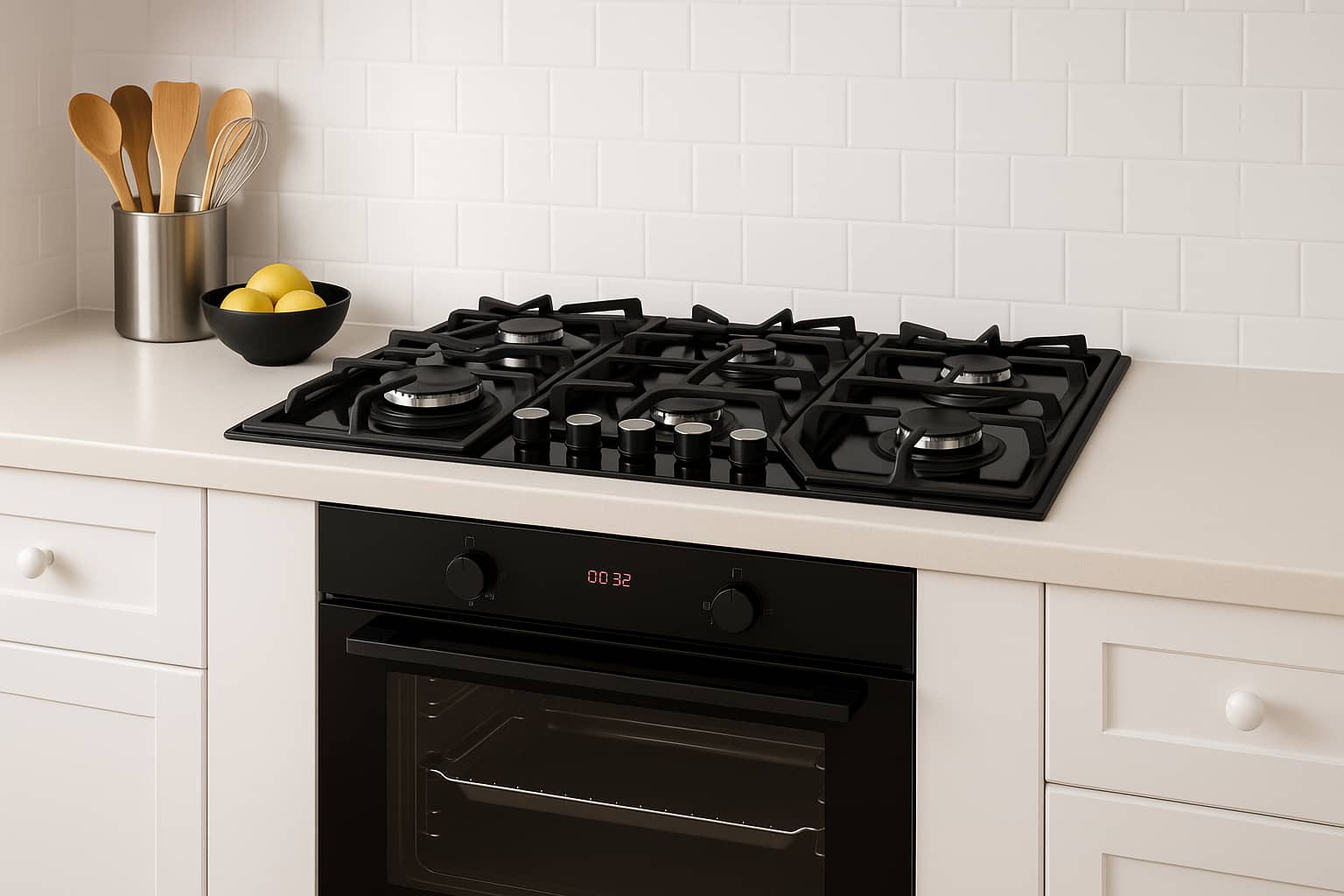Avelis black glass hob installed in a modern kitchen