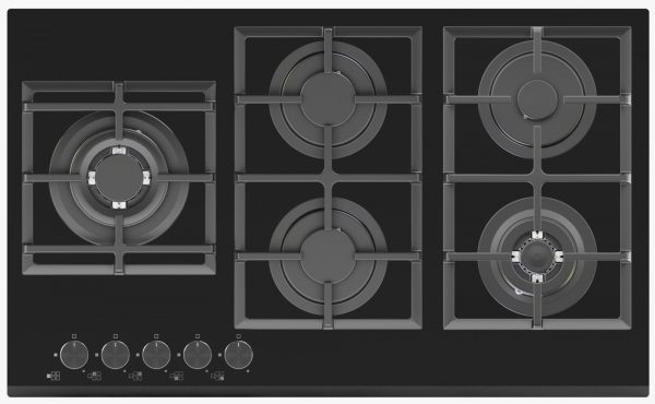Avelis 90cm Gas on Glass Built-In Hob – 5 Burner with Dual Wok Power
