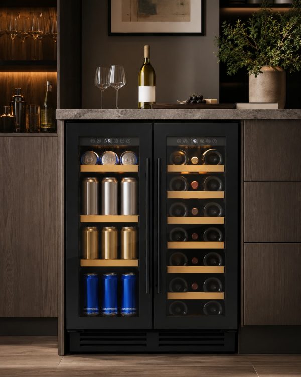 Avelis 60cm Dual Zone Wine and Drinks Cooler - Black Glass