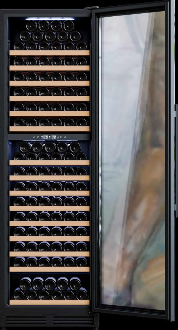 Avelis Dual Zone Wine Cooler - Black Glass - 600 x 1950mm