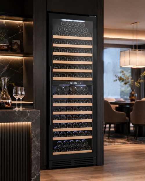 Avelis Dual Zone Wine Cooler - Black Glass - 600 x 1950mm
