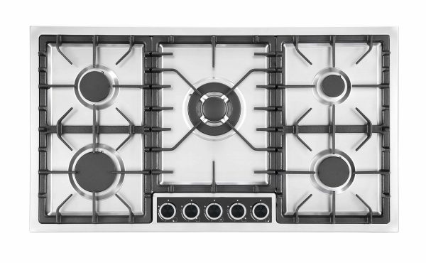 Avelis 90cm 5 Burner Stainless Steel Gas Hob - Central Wok Burner - A91CENTRAL-SS