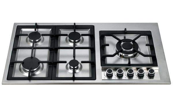 Avelis 90cm 5 Burner Stainless Steel Gas Hob - Right Wok Burner - AA91RIGHT-SS